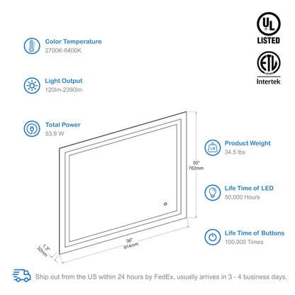 Blossom Lyra, Versatile LED Bathroom Mirror with Touch Control and Built-In Defogger