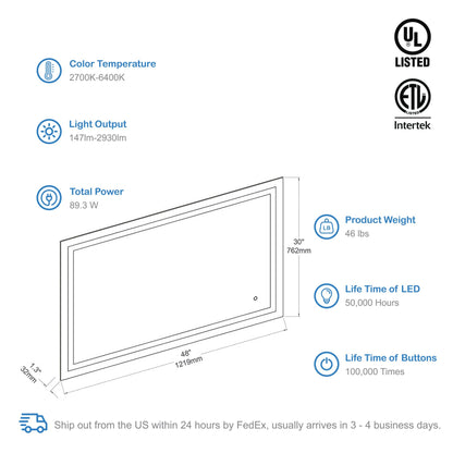 Blossom Lyra, Versatile LED Bathroom Mirror with Touch Control and Built-In Defogger