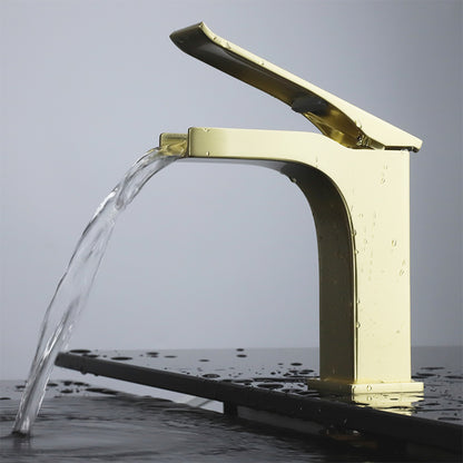 Balzani Brass Single Hole Waterfall Bathroom Faucet in Gun Metal, Black/Gold or Brushed