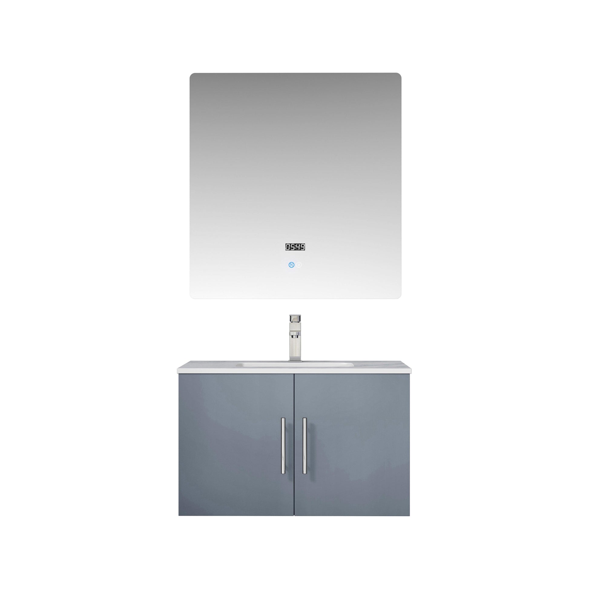 Geneva 30" Glossy White, Dark Grey or Navy Blue Single Vanity, available with White Carrara Marble Top, White Square Sink, 30" LED Mirror and Faucet - The Bath Vanities