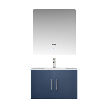 Geneva 30" Glossy White, Dark Grey or Navy Blue Single Vanity, available with White Carrara Marble Top, White Square Sink, 30" LED Mirror and Faucet - The Bath Vanities