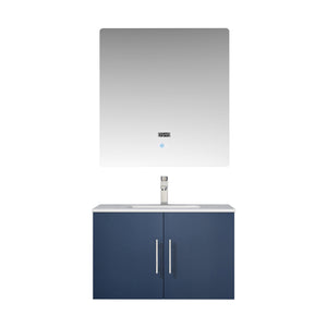 Geneva 30" Glossy White, Dark Grey or Navy Blue Single Vanity, available with White Carrara Marble Top, White Square Sink, 30" LED Mirror and Faucet - The Bath Vanities