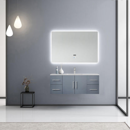 Geneva 48" Glossy White, Dark Grey or Navy Blue Single Vanity, available with White Carrara Marble Top, White Square Sink, 48" LED Mirror and Faucet - The Bath Vanities