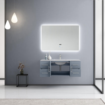 Geneva 48" Glossy White, Dark Grey or Navy Blue Single Vanity, available with White Carrara Marble Top, White Square Sink, 48" LED Mirror and Faucet - The Bath Vanities