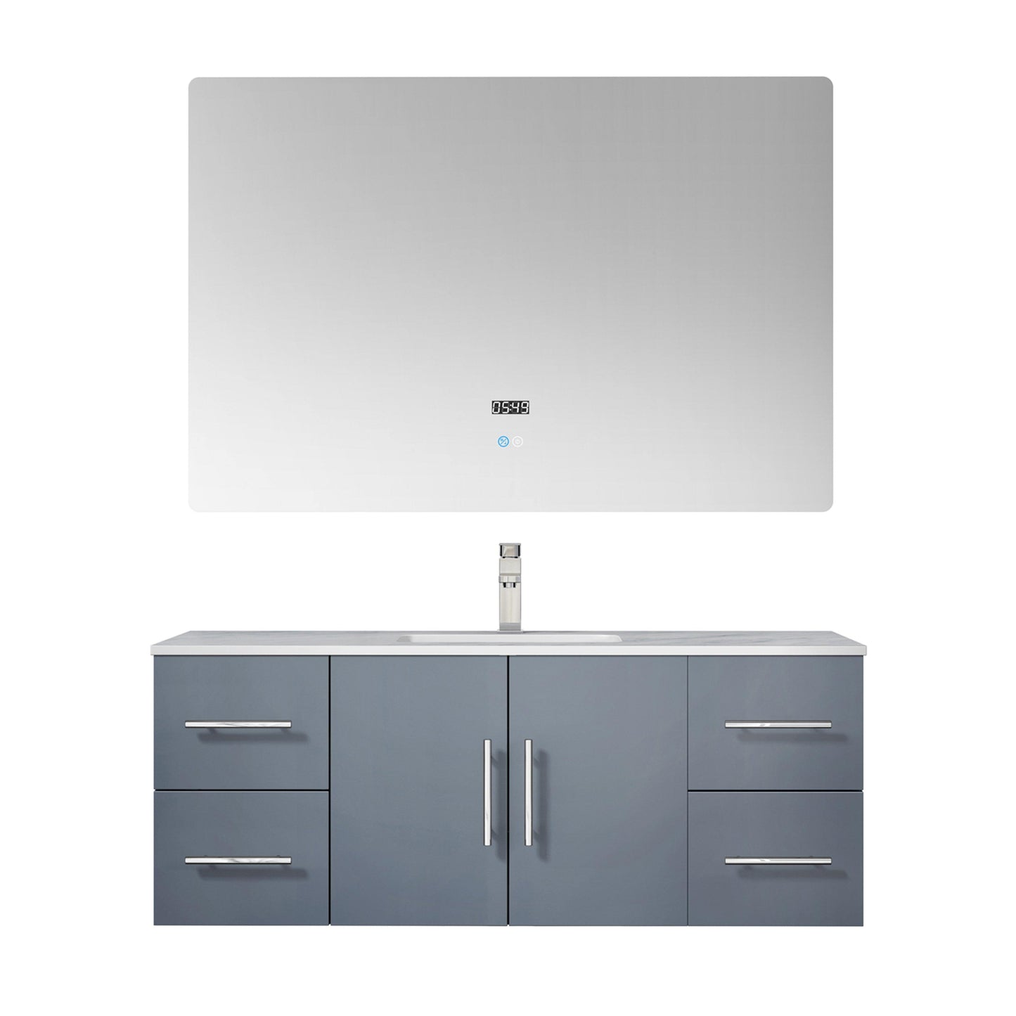 Geneva 48" Glossy White, Dark Grey or Navy Blue Single Vanity, available with White Carrara Marble Top, White Square Sink, 48" LED Mirror and Faucet - The Bath Vanities