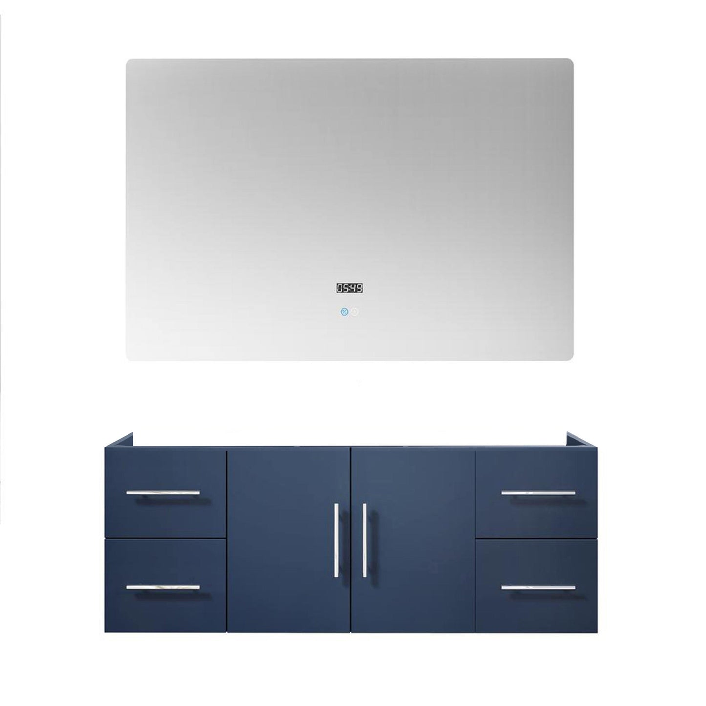 Geneva 48" Glossy White, Dark Grey or Navy Blue Single Vanity, available with White Carrara Marble Top, White Square Sink, 48" LED Mirror and Faucet - The Bath Vanities