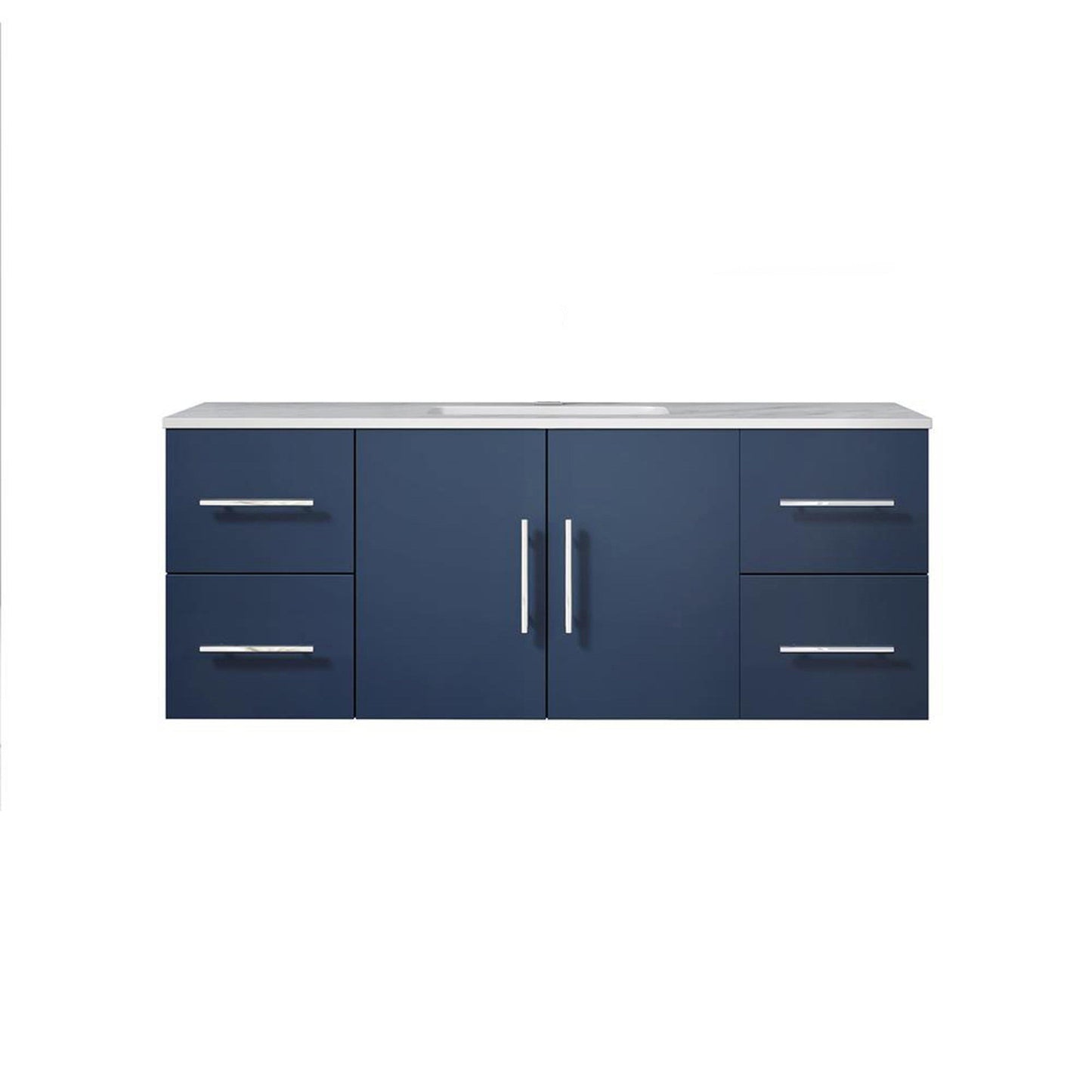 Geneva 48" Glossy White, Dark Grey or Navy Blue Single Vanity, available with White Carrara Marble Top, White Square Sink, 48" LED Mirror and Faucet - The Bath Vanities