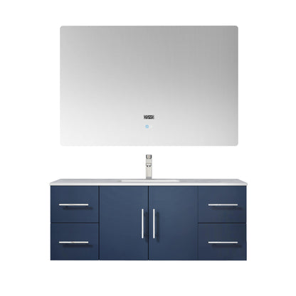 Geneva 48" Glossy White, Dark Grey or Navy Blue Single Vanity, available with White Carrara Marble Top, White Square Sink, 48" LED Mirror and Faucet - The Bath Vanities