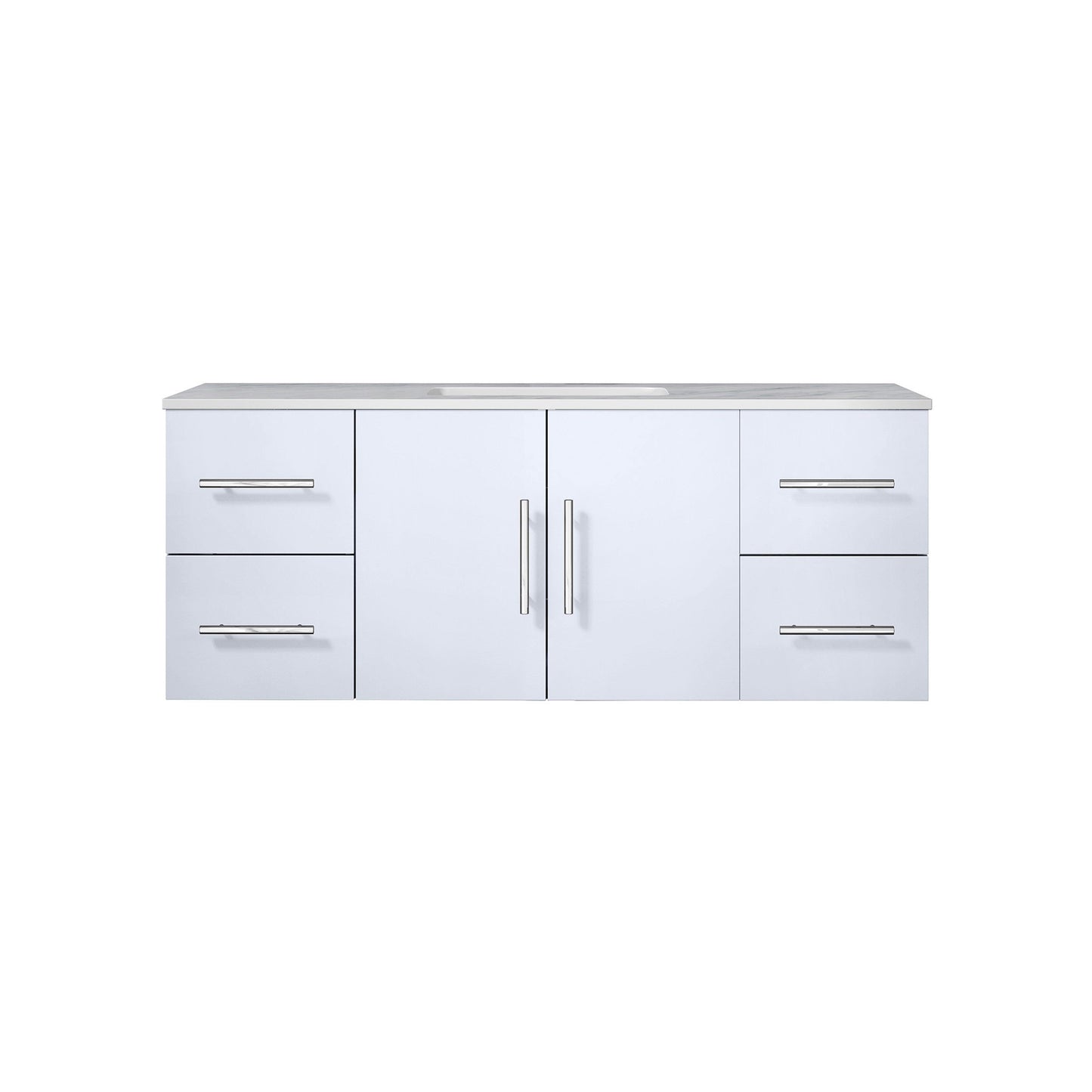 Geneva 48" Glossy White, Dark Grey or Navy Blue Single Vanity, available with White Carrara Marble Top, White Square Sink, 48" LED Mirror and Faucet - The Bath Vanities