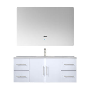Geneva 48" Glossy White, Dark Grey or Navy Blue Single Vanity, available with White Carrara Marble Top, White Square Sink, 48" LED Mirror and Faucet - The Bath Vanities