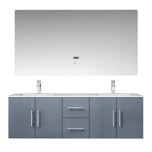 Geneva 60" Glossy White, Dark Grey or Navy Blue Double Vanity, available with White Carrara Marble Top, White Square Sink, 60" LED Mirror and Faucet - The Bath Vanities