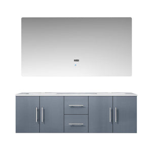 Geneva 60" Glossy White, Dark Grey or Navy Blue Double Vanity, available with White Carrara Marble Top, White Square Sink, 60" LED Mirror and Faucet - The Bath Vanities