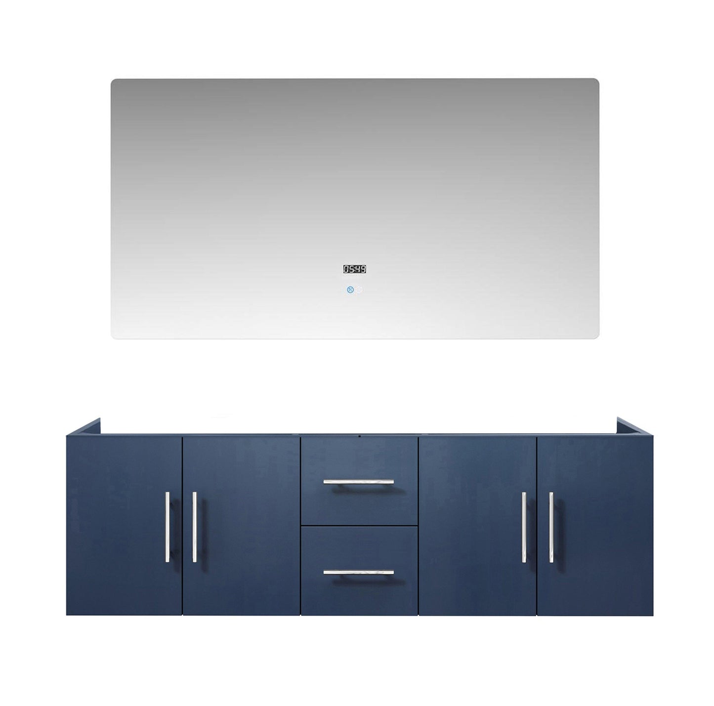 Geneva 60" Glossy White, Dark Grey or Navy Blue Double Vanity, available with White Carrara Marble Top, White Square Sink, 60" LED Mirror and Faucet - The Bath Vanities