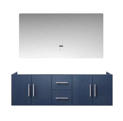 Geneva 60" Glossy White, Dark Grey or Navy Blue Double Vanity, available with White Carrara Marble Top, White Square Sink, 60" LED Mirror and Faucet - The Bath Vanities