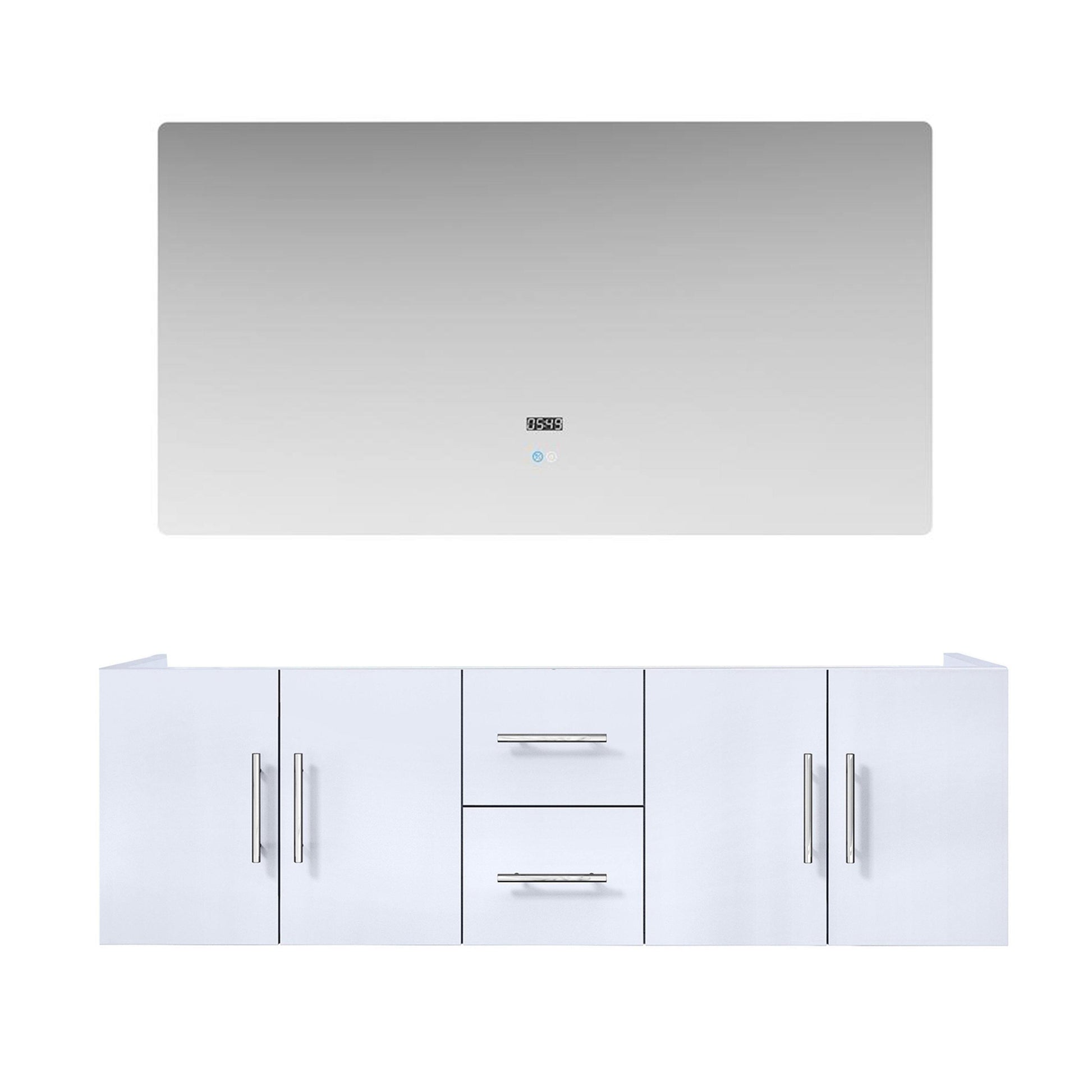 Geneva 60" Glossy White, Dark Grey or Navy Blue Double Vanity, available with White Carrara Marble Top, White Square Sink, 60" LED Mirror and Faucet - The Bath Vanities