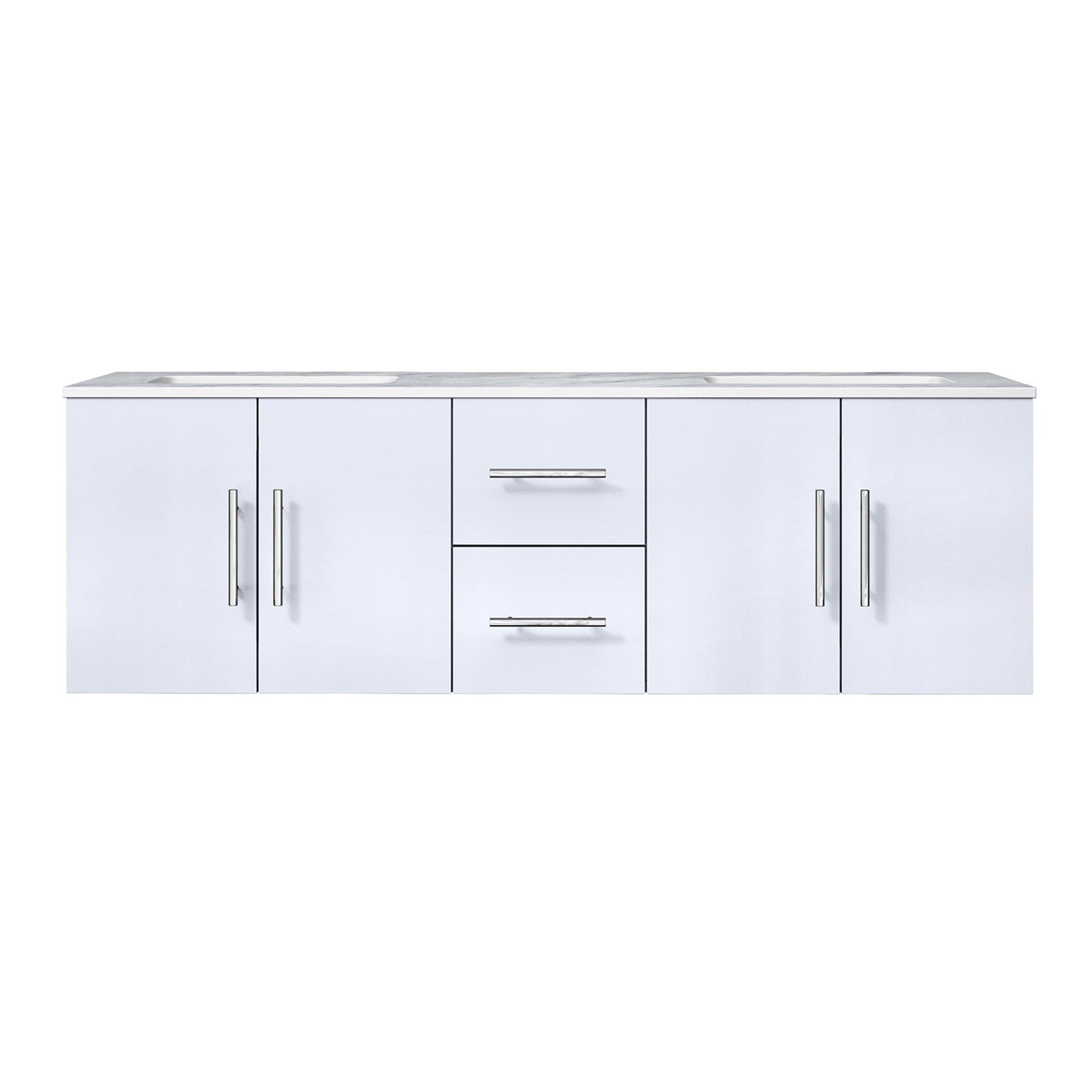 Geneva 60" Glossy White, Dark Grey or Navy Blue Double Vanity, available with White Carrara Marble Top, White Square Sink, 60" LED Mirror and Faucet - The Bath Vanities