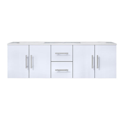 Geneva 60" Glossy White, Dark Grey or Navy Blue Double Vanity, available with White Carrara Marble Top, White Square Sink, 60" LED Mirror and Faucet - The Bath Vanities