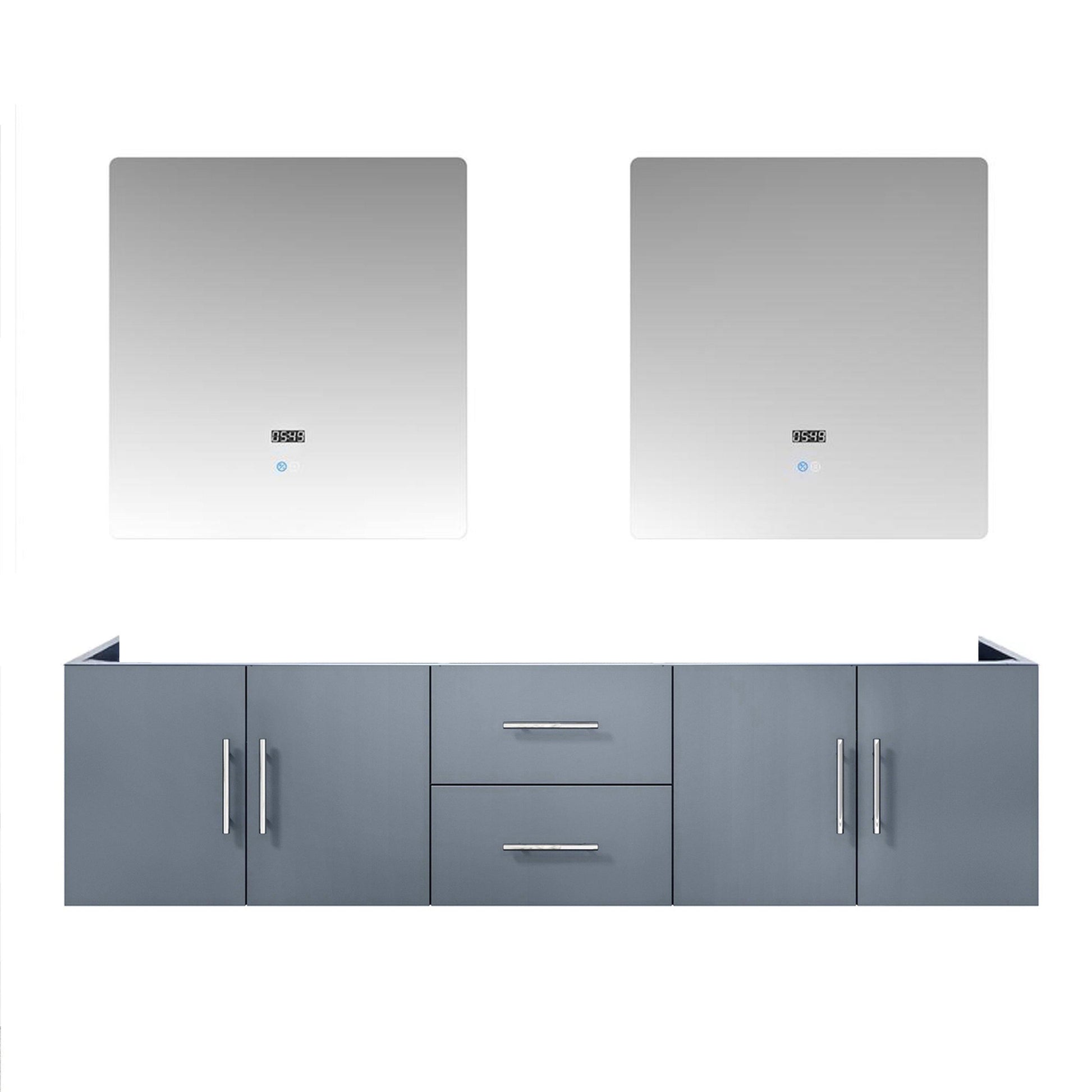 Geneva 72" Glossy White, Dark Grey or Navy Blue Double Vanity, available with White Carrara Marble Top, White Square Sink, 30" LED Mirror and Faucet - The Bath Vanities