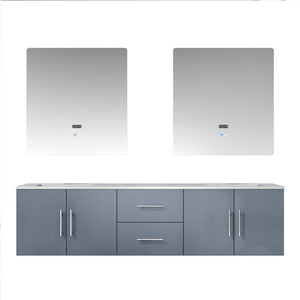 Geneva 72" Glossy White, Dark Grey or Navy Blue Double Vanity, available with White Carrara Marble Top, White Square Sink, 30" LED Mirror and Faucet - The Bath Vanities