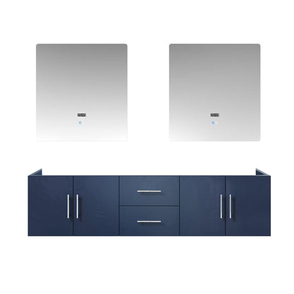 Geneva 72" Glossy White, Dark Grey or Navy Blue Double Vanity, available with White Carrara Marble Top, White Square Sink, 30" LED Mirror and Faucet - The Bath Vanities