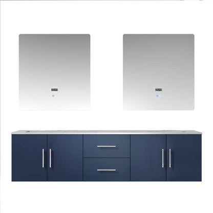 Geneva 72" Glossy White, Dark Grey or Navy Blue Double Vanity, available with White Carrara Marble Top, White Square Sink, 30" LED Mirror and Faucet - The Bath Vanities