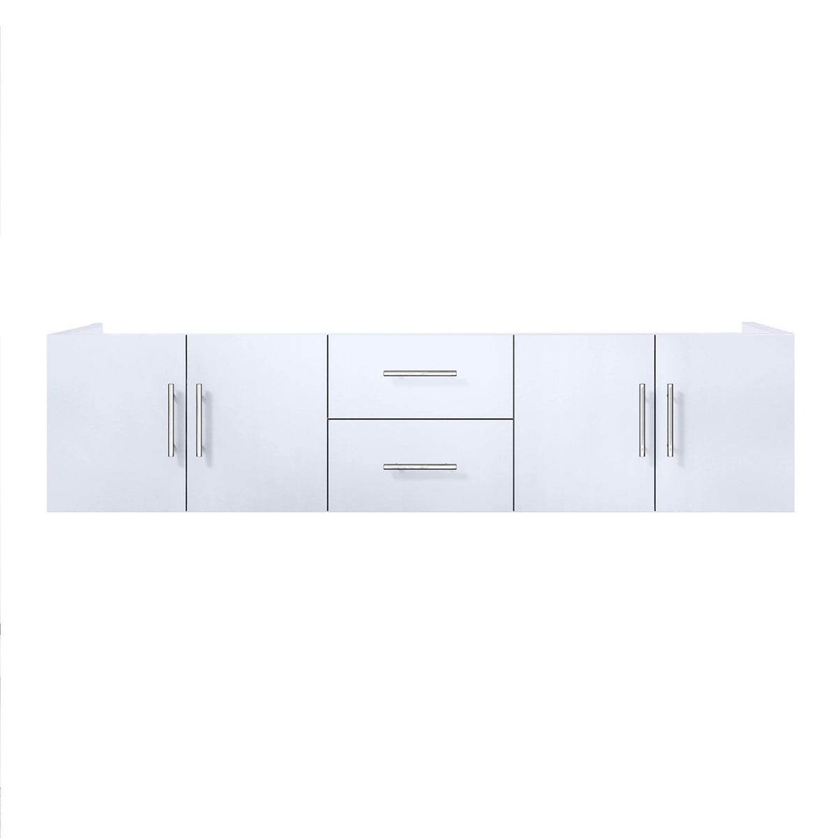 Geneva 72" Glossy White, Dark Grey or Navy Blue Double Vanity, available with White Carrara Marble Top, White Square Sink, 30" LED Mirror and Faucet - The Bath Vanities