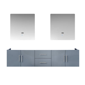 Geneva 80" Glossy White, Dark Grey or Navy Blue Double Vanity, available with White Carrara Marble Top, White Square Sink, 30" LED Mirror and Faucet - The Bath Vanities