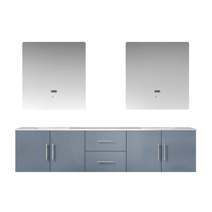 Geneva 80" Glossy White, Dark Grey or Navy Blue Double Vanity, available with White Carrara Marble Top, White Square Sink, 30" LED Mirror and Faucet - The Bath Vanities