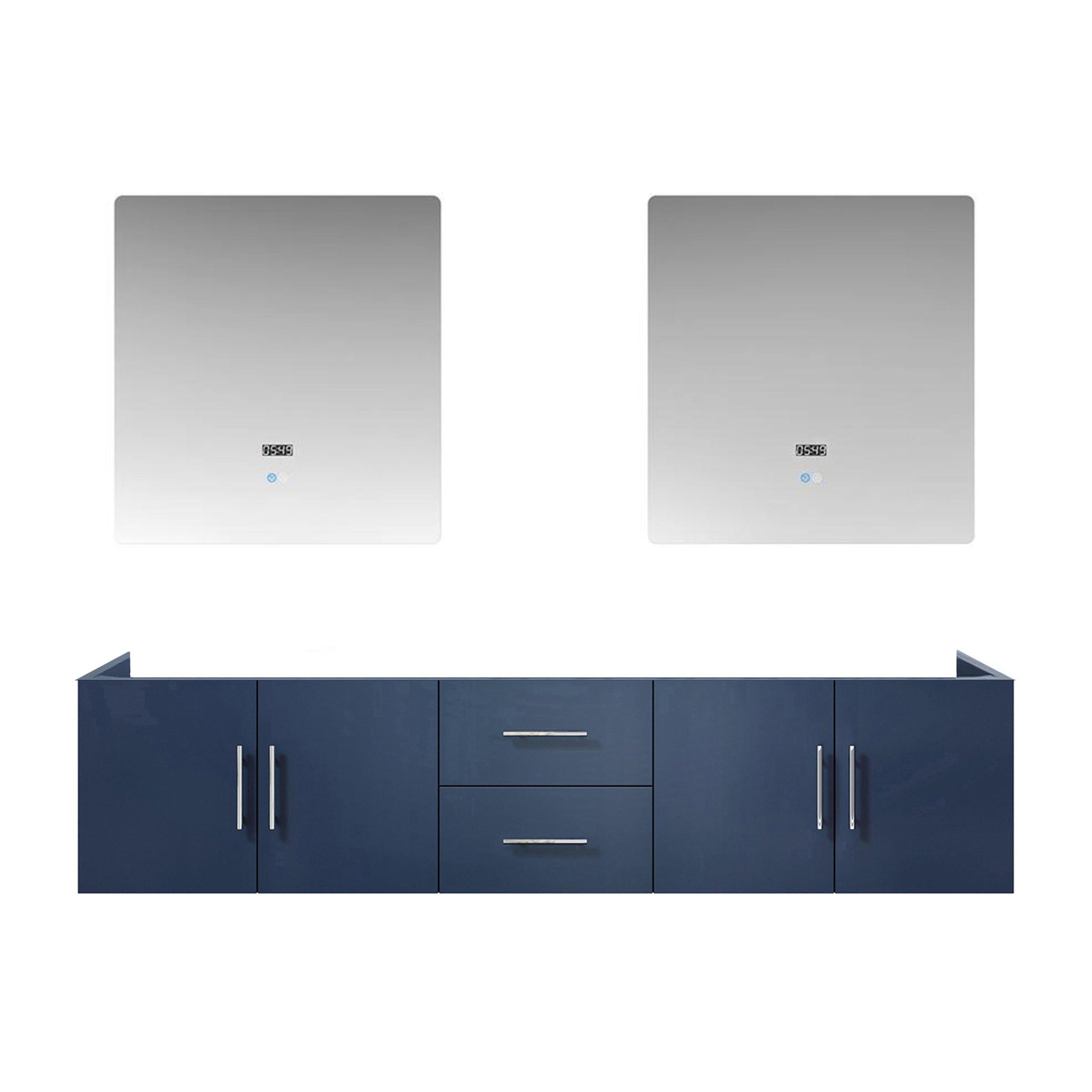 Geneva 80" Glossy White, Dark Grey or Navy Blue Double Vanity, available with White Carrara Marble Top, White Square Sink, 30" LED Mirror and Faucet - The Bath Vanities