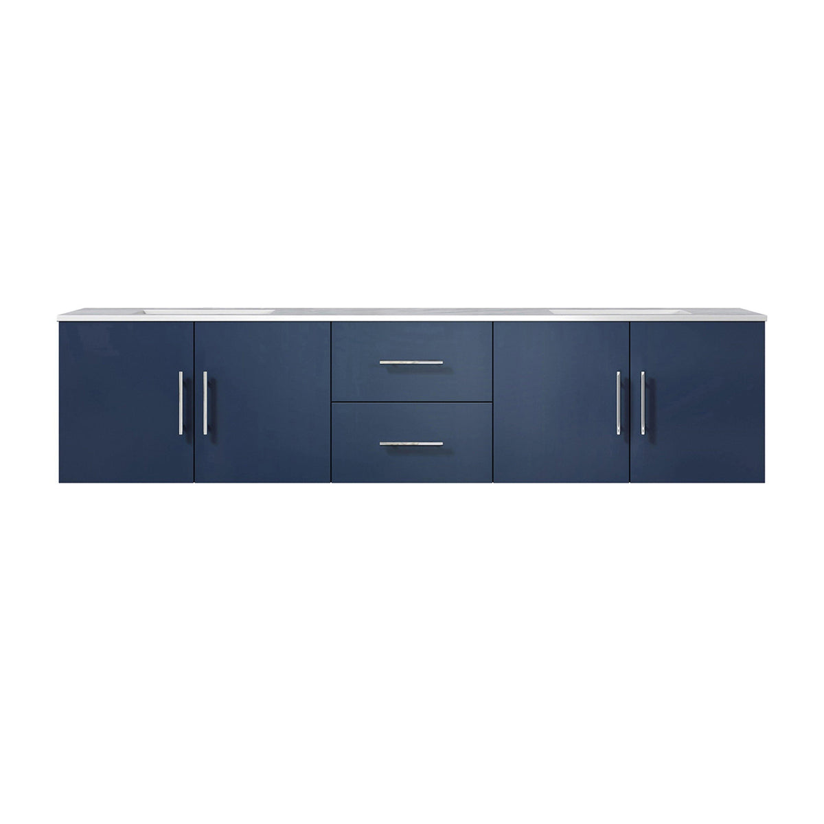 Geneva 80" Glossy White, Dark Grey or Navy Blue Double Vanity, available with White Carrara Marble Top, White Square Sink, 30" LED Mirror and Faucet - The Bath Vanities