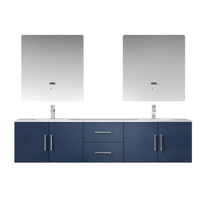 Geneva 80" Glossy White, Dark Grey or Navy Blue Double Vanity, available with White Carrara Marble Top, White Square Sink, 30" LED Mirror and Faucet - The Bath Vanities