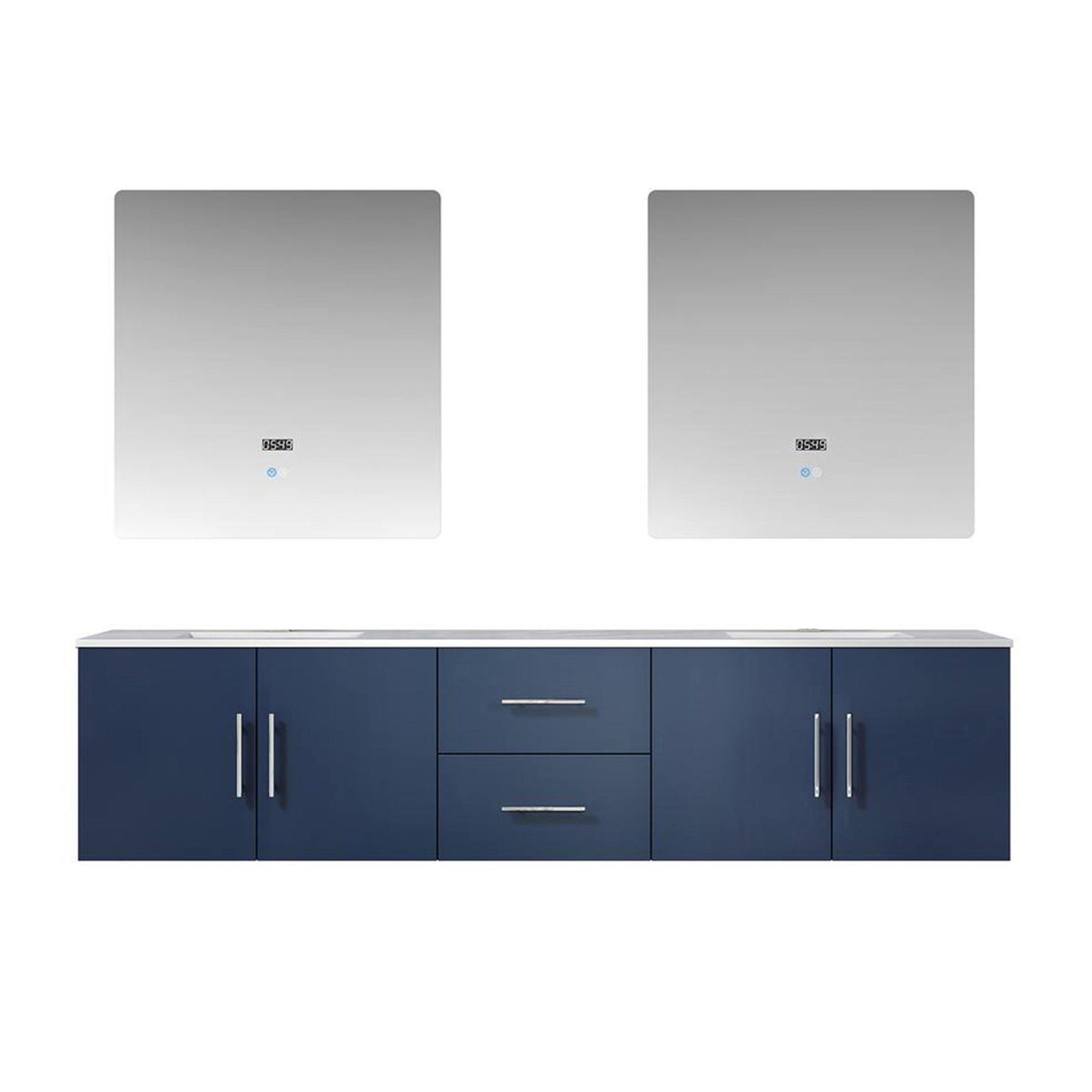 Geneva 80" Glossy White, Dark Grey or Navy Blue Double Vanity, available with White Carrara Marble Top, White Square Sink, 30" LED Mirror and Faucet - The Bath Vanities