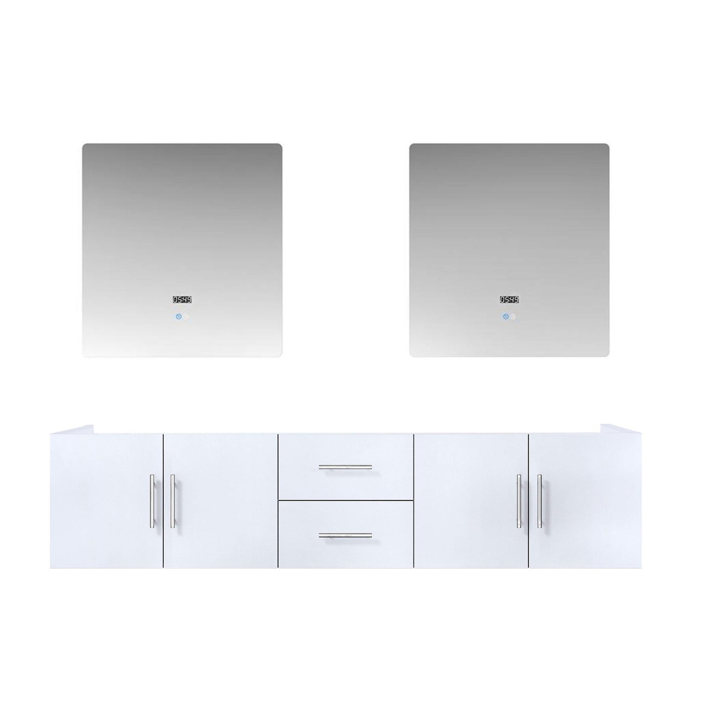 Geneva 80" Glossy White, Dark Grey or Navy Blue Double Vanity, available with White Carrara Marble Top, White Square Sink, 30" LED Mirror and Faucet - The Bath Vanities