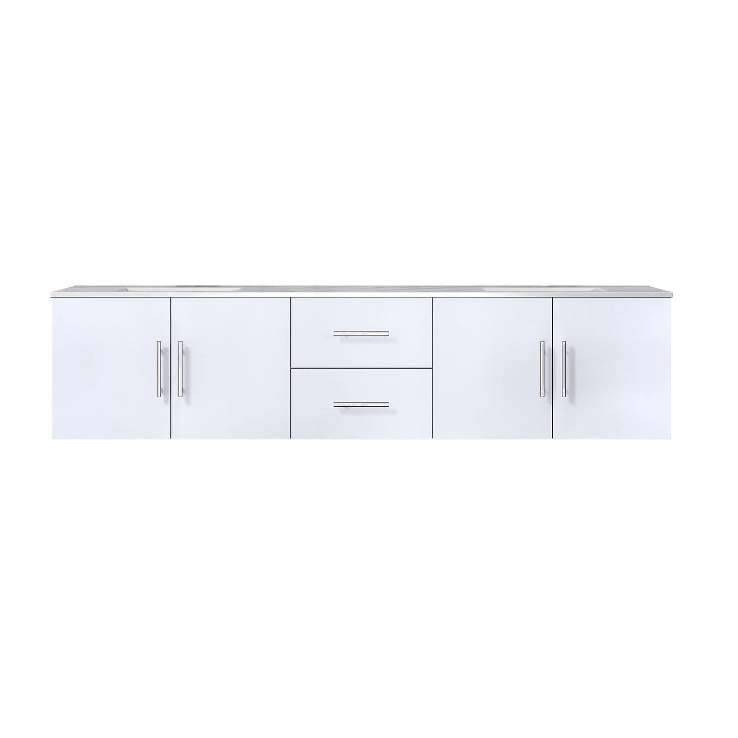 Geneva 80" Glossy White, Dark Grey or Navy Blue Double Vanity, available with White Carrara Marble Top, White Square Sink, 30" LED Mirror and Faucet - The Bath Vanities