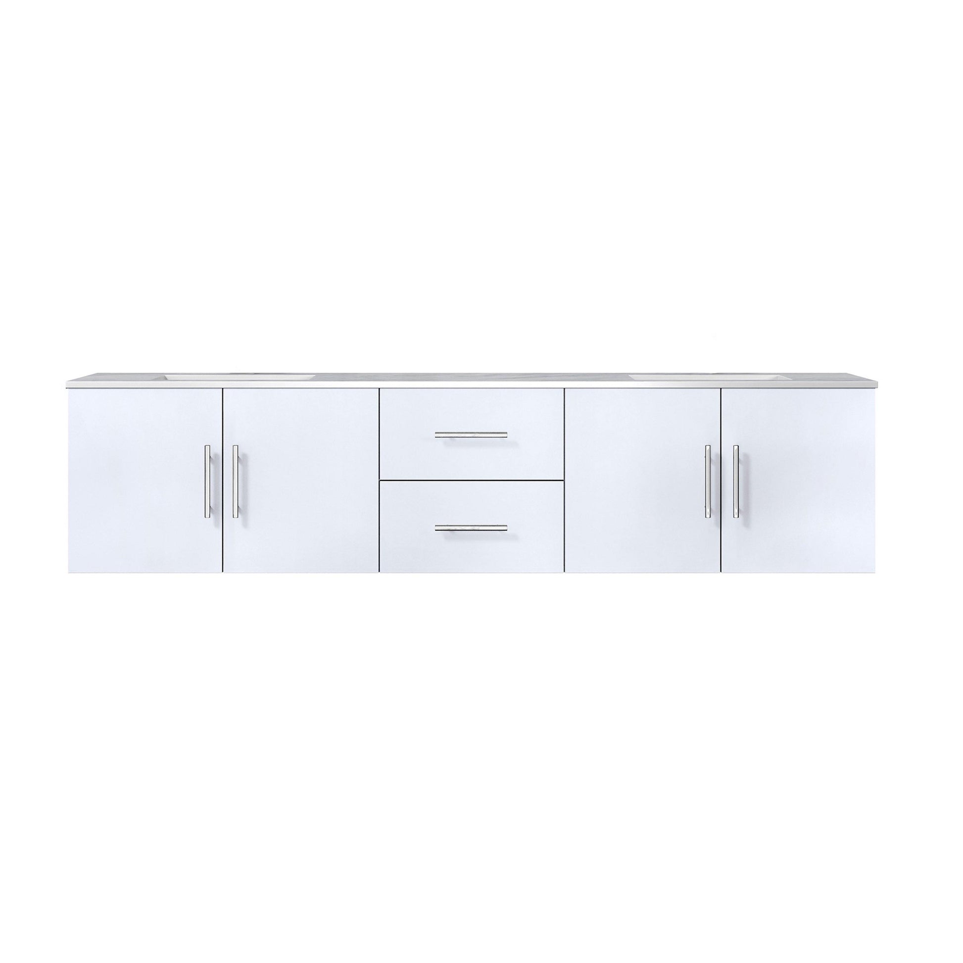 Geneva 80" Glossy White, Dark Grey or Navy Blue Double Vanity, available with White Carrara Marble Top, White Square Sink, 30" LED Mirror and Faucet - The Bath Vanities