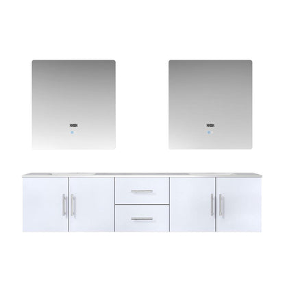 Geneva 80" Glossy White, Dark Grey or Navy Blue Double Vanity, available with White Carrara Marble Top, White Square Sink, 30" LED Mirror and Faucet - The Bath Vanities