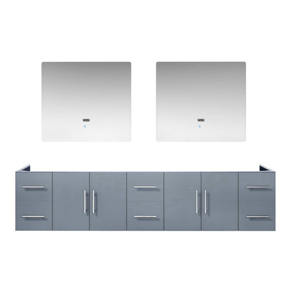 Geneva 84" Glossy White, Dark Grey or Navy Blue Double Vanity, available with White Carrara Marble Top, White Square Sink, 36" LED Mirror and Faucet - The Bath Vanities