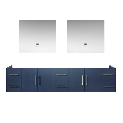 Geneva 84" Glossy White, Dark Grey or Navy Blue Double Vanity, available with White Carrara Marble Top, White Square Sink, 36" LED Mirror and Faucet - The Bath Vanities