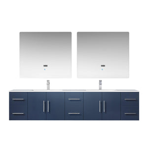 Geneva 84" Glossy White, Dark Grey or Navy Blue Double Vanity, available with White Carrara Marble Top, White Square Sink, 36" LED Mirror and Faucet - The Bath Vanities