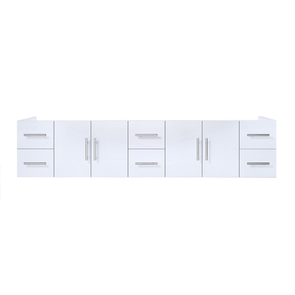 Geneva 84" Glossy White, Dark Grey or Navy Blue Double Vanity, available with White Carrara Marble Top, White Square Sink, 36" LED Mirror and Faucet - The Bath Vanities