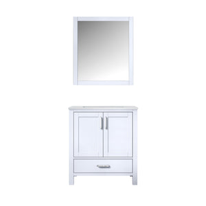 Jacques 30" White, Dark Grey, Distressed Grey Single Vanity, Available with White Carrara Marble Top, White Square Sink, 28" Mirror and Faucet - The Bath Vanities