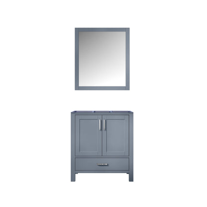 Jacques 30" White, Dark Grey, Distressed Grey Single Vanity, Available with White Carrara Marble Top, White Square Sink, 28" Mirror and Faucet - The Bath Vanities