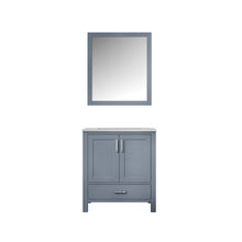 Load image into Gallery viewer, Jacques 30&quot; White, Dark Grey, Distressed Grey Single Vanity, Available with White Carrara Marble Top, White Square Sink, 28&quot; Mirror and Faucet - The Bath Vanities