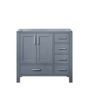 Jacques 36" White, Dark Grey, Distressed Grey, Navy Blue Single Vanity, Available with White Carrara Marble Top, White Square Sink and 34" Mirror and Faucet-Left Version - The Bath Vanities