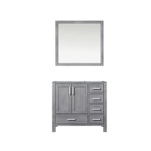 Jacques 36" White, Dark Grey, Distressed Grey, Navy Blue Single Vanity, Available with White Carrara Marble Top, White Square Sink and 34" Mirror and Faucet-Left Version - The Bath Vanities
