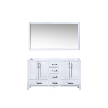 Jacques 60" White, Dark Grey, Distressed Grey Double Vanity, Available with White Carrara Marble Top, White Square Sink, 58" Mirror and Faucet - The Bath Vanities