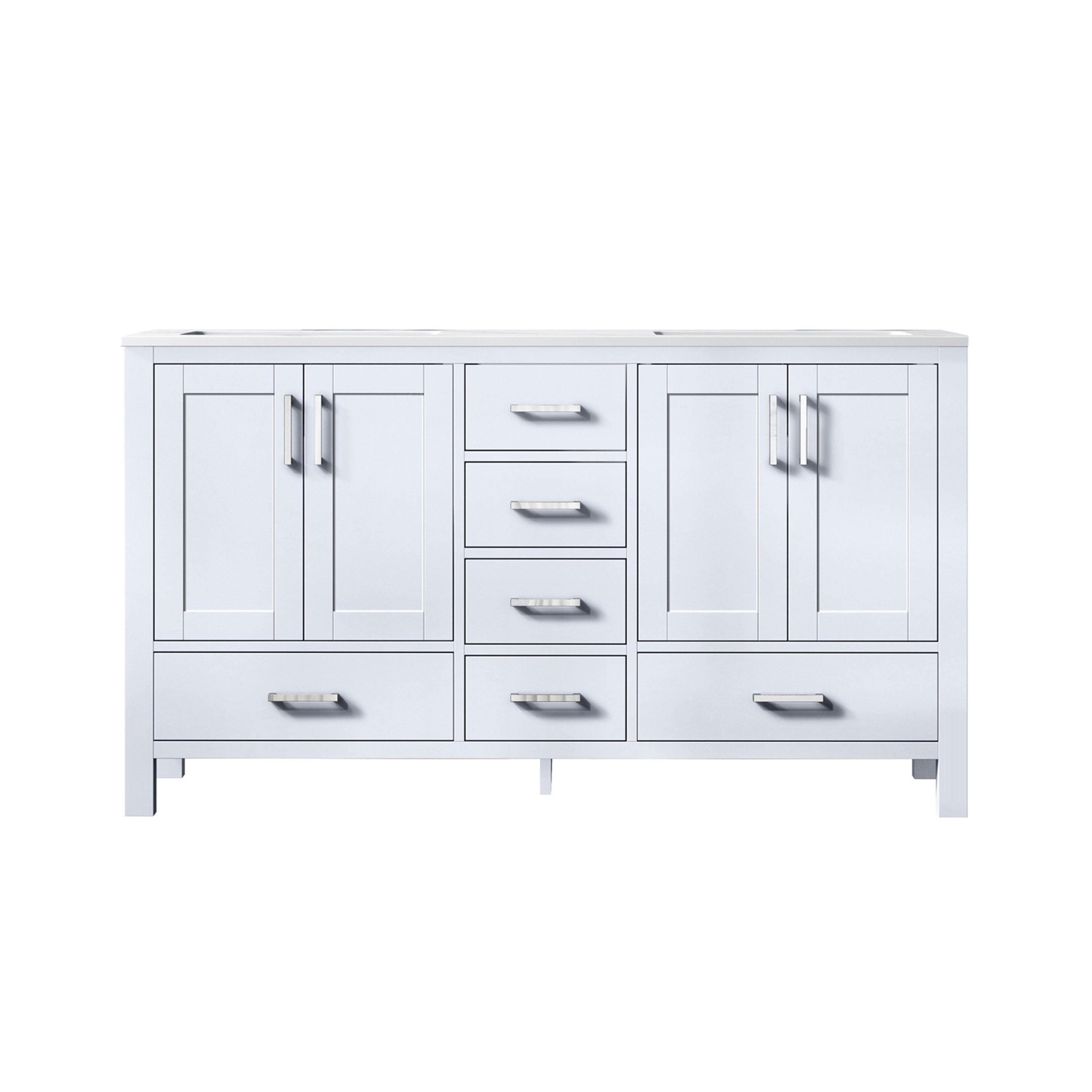 Jacques 60" White, Dark Grey, Distressed Grey Double Vanity, Available with White Carrara Marble Top, White Square Sink, 58" Mirror and Faucet - The Bath Vanities
