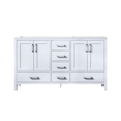 Jacques 60" White, Dark Grey, Distressed Grey Double Vanity, Available with White Carrara Marble Top, White Square Sink, 58" Mirror and Faucet - The Bath Vanities