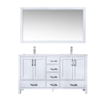 Jacques 60" White, Dark Grey, Distressed Grey Double Vanity, Available with White Carrara Marble Top, White Square Sink, 58" Mirror and Faucet - The Bath Vanities