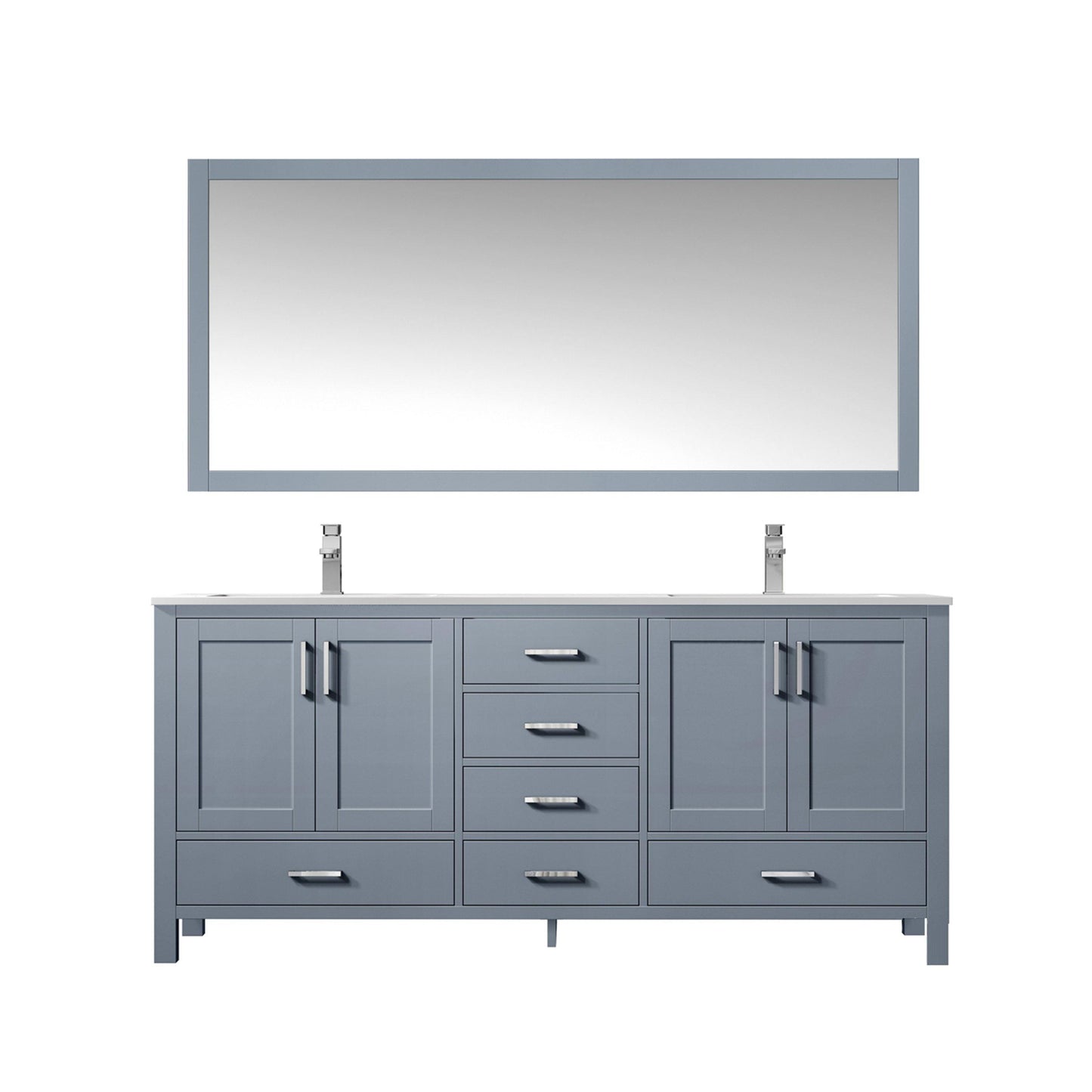 Jacques 60" White, Dark Grey, Distressed Grey Double Vanity, Available with White Carrara Marble Top, White Square Sink, 58" Mirror and Faucet - The Bath Vanities